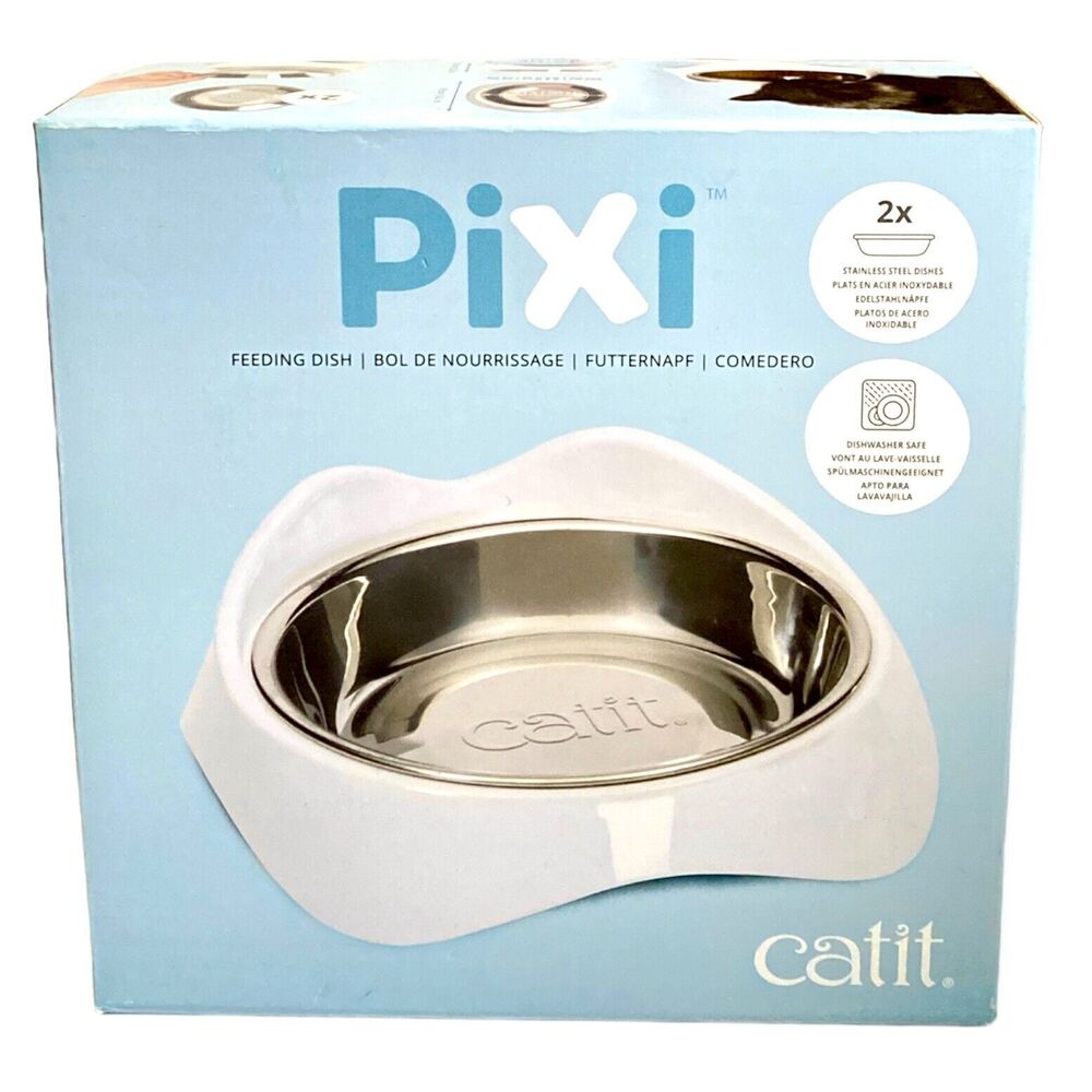 Catit PIXI Feeding Dish Cat Food 2 Stainless Steel Dishes, includes BONUS Bowl